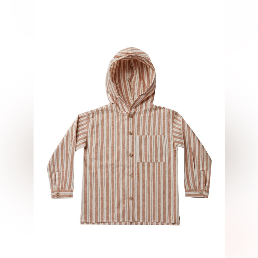Rylee + Cru Hooded Overshirt in Stone Stripe 6-12 Months